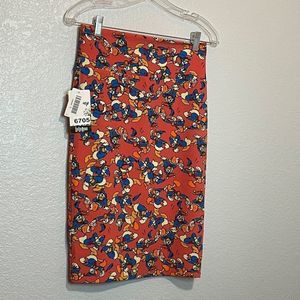 New LuLaroe disney womens small Cassie skirt orange Donald‎ Duck pencil skirt
